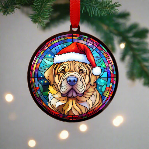 Shar Pei in Santa Hat Suncatcher Decoration